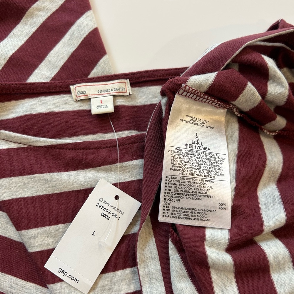 GAP T-Shirt Dress Burgundy and Light Gray Striped NWT - Picture 3 of 6